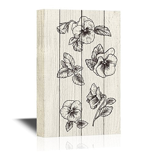 wall26 - Pansy Flower Canvas Wall Art - Pansy Flower Drawings on Wood Style Background - Gallery Wrap Modern Home Art | Ready to Hang - 12x18 inches - color: Pansy Art - 01, size: 18"L x 12"W
