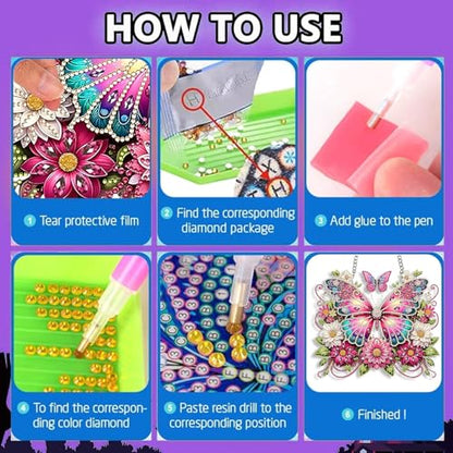 LPDJITO Butterflies DIY Hanging Diamond Art Pendant Kit Flowers Butterflies, Special Crystal Diamonds Painting Ornament for Adults, 5D Diamond Art Suncatchers Double Sided Board Gem Painting Kit - color: Color-12