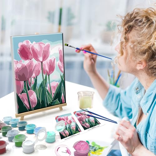 ATDMS Flowers Paint by Numbers Kit for Adults with Frame, 7.87x11.81 Inch - color: Tulips 208