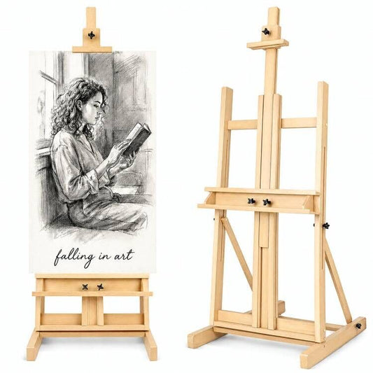 Falling in Art Large H-Frame Studio Easel for Painting, Holds up to 78'' - style: Natural