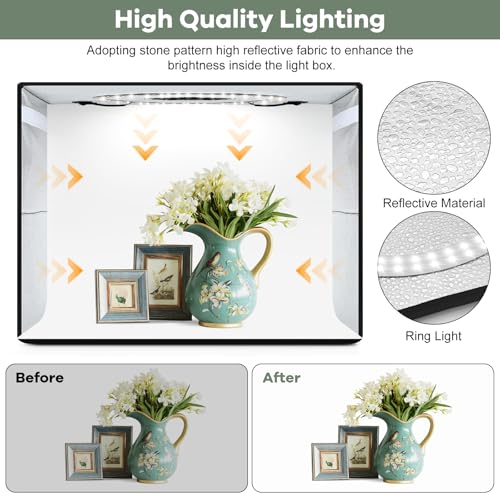 Lightdow 16"x12"x12" Photo Studio Light Box Photography with 120 LEDs (CRI>95), 6 Backdrops - Portable/Dimmable/Versatile Folding Shooting Tents for Toys/Jewelry/Watches/Cosmetics Photography - size: 16"x12"x12"