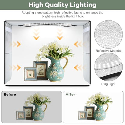 Lightdow 16"x12"x12" Photo Studio Light Box Photography with 120 LEDs (CRI>95), 6 Backdrops - Portable/Dimmable/Versatile Folding Shooting Tents for Toys/Jewelry/Watches/Cosmetics Photography - size: 16"x12"x12"