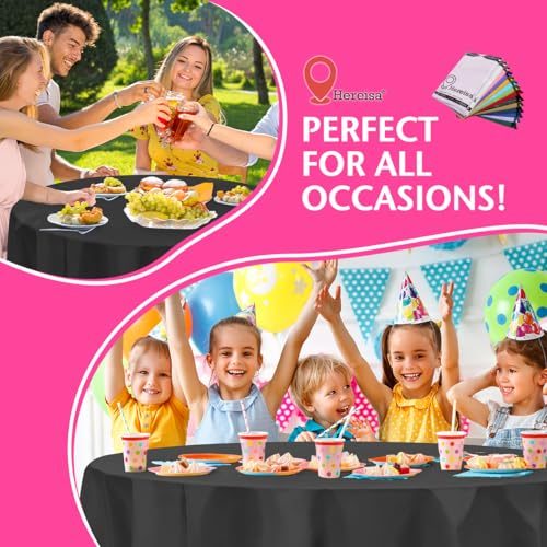 Black Round Disposable Plastic Tablecloth 84 Inch [5-Pack] - Waterproof, Oil-Resistant for Parties & Events - color: Fa1 - Black, size: 5 PACK | Round | 84 Inch