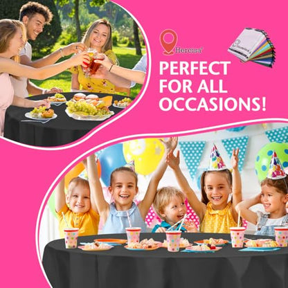 Black Round Disposable Plastic Tablecloth 84 Inch [5-Pack] - Waterproof, Oil-Resistant for Parties & Events - color: Fa1 - Black, size: 5 PACK | Round | 84 Inch