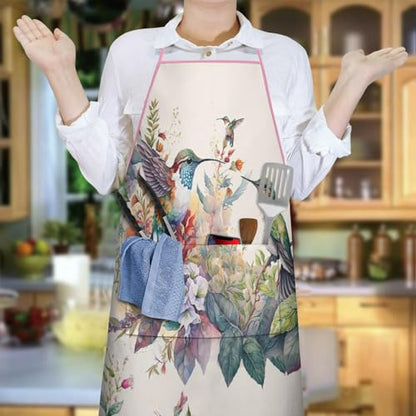 Apron with 2 Pockets,Kitchen Chef Artist Aprons for Cooking Gardening Baking Painting, Waterproof Apron 33" x 27" - color: Hummingbird