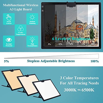A3 Rechargeable Light Board, Comzler Wireless A3 Light Pad Battery Powered, Tracing Light Box for Cricut Vinyl, Weeding Tools, Drawing Crafting Board for Tracing, Sketching, Stenciling | Tracing Light Box for Cricut Vinyl, Weeding Tools, Drawing Crafting