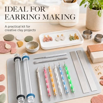 DIYOOHOMY 18 Pcs Polymer Clay Tools Kit, Rolling Pin with Thickness Rings - color: 14 Pcs