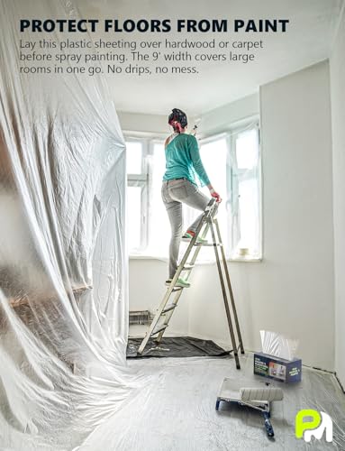 9' x 400' Clear Painters Plastic Sheeting Roll with Dispenser Box