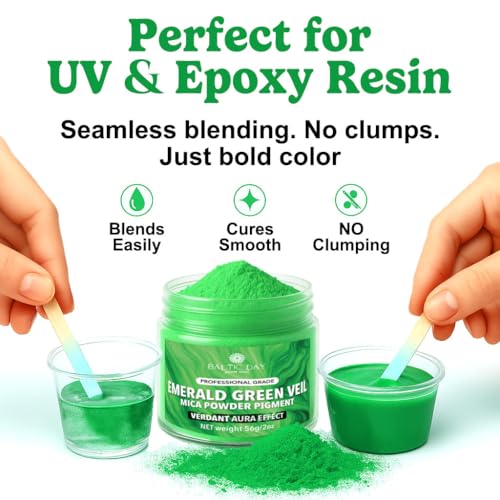 BALTIC DAY Emerald Veil Green Mica Powder 2 oz (56g) – Natural Pigment for Epoxy Resin, Soap Making, Candle Dye, Slime, Nail Art, Bath Bombs, Acrylic Pouring, Cosmetic & Craft Coloring - color: Emerald Veil