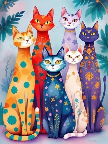 GMETNIC Diamond Art Kits for Adults- Colorful Cat Diamond Painting Kits for Adults Beginners, 5D DIY Full Drill Round Rhinestone Gem Art Crafts Paintings for Home Wall Decor 12"x16" - color: Cat