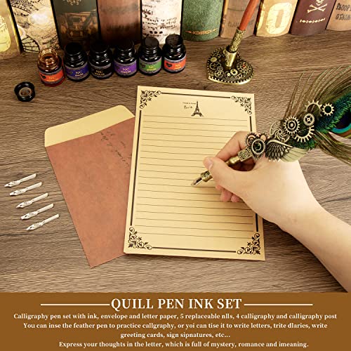 NC Quill Pen Ink Set, Feather Calligraphy Pen Set, Wax Seal Stamp Set, Valentine's Day Gift for Writing Lovers, Various Holiday Ideal Gift (Peacock Feather) - color: Peacock Feather