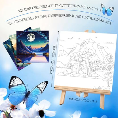 Affrolling 12 Pcs Pre Drawn Canvas for Painting for Adults 8 x 8 Inch Canvas Painting Kits Stretched with Drawing Ready to Paint Beginner Artists Date Night Party Supplies(Scenery) - style: Scenery