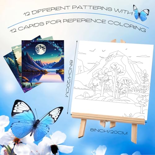 Affrolling 12 Pcs Pre Drawn Canvas for Painting for Adults 8 x 8 Inch Canvas Painting Kits Stretched with Drawing Ready to Paint Beginner Artists Date Night Party Supplies(Scenery) - style: Scenery