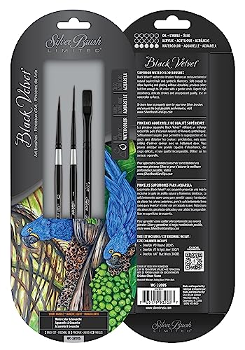 Silver Brush Limited Black Velvet Variety Watercolor Paintbrush Set, 3pc - color: Variety Set, size: 3 Pc