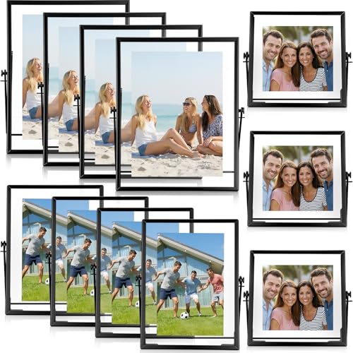 Hoteam Black 12 Pack Floating Frame 4x4, 4x6, 5x7 Inch Double Glass Desktop Picture Frames with Metal Stand Holds Multiple Photo Sizes for Pictures Photos Desk Tabletop Display - color: Black, size: 4x4, 4x6, 5x7 inches