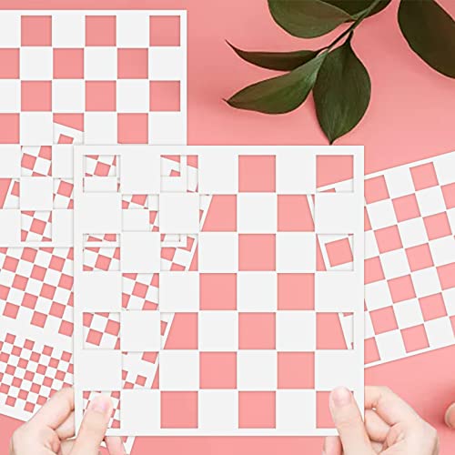 Polka Dots Harlequin Checks Twinkle Star Stencils,4 Pack Assorted Sizes Reusable Plastic Templates Making DIY Craft Painting on Wood Furniture Pillows,Tile (Style 3:Checks Stencils) - style: Style 3:Checks Stencils