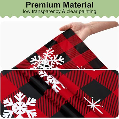4 Packs Christmas Buffalo Disposable Table Cloth, 54 x 108 Inch Waterproof Plastic Tablecloth, Rectangle Black Red and White Checkered Table Covers for Picnic, Birthday, Party - color: Black Red and White, size: 54" x 108" - 4 Pack