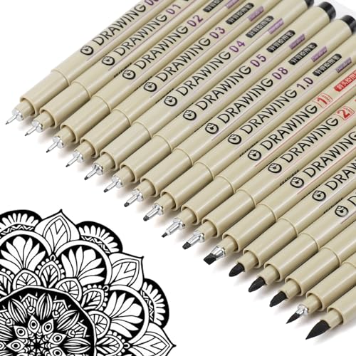 Muchcute Micro Fineliner Drawing Art Pens: 16 Black Artist Supplies Adults - color: 16 Tip Sizes