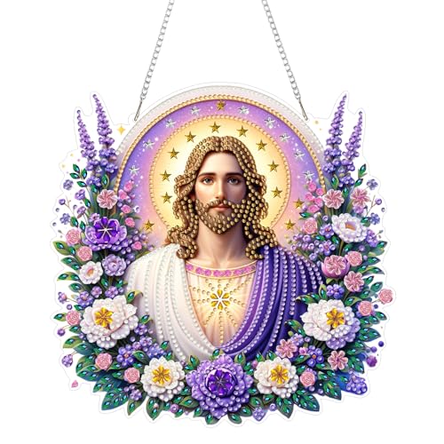 Eiflow Acrylic Diamond Art Hanging Kit for Adults Religious, DIY Diamonds Painting Door Hanging Board Kit, Special Crystal Diamond Art Painting Pendant Ornament (Jesus) - color: Jesus