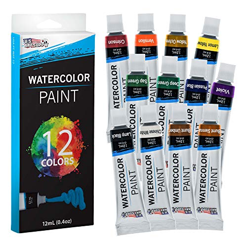 U.S. Art Supply Professional Watercolor Paint Set, 12 Colors in 12ml Tubes - size: 0.4 Fl Oz (Pack of 12)