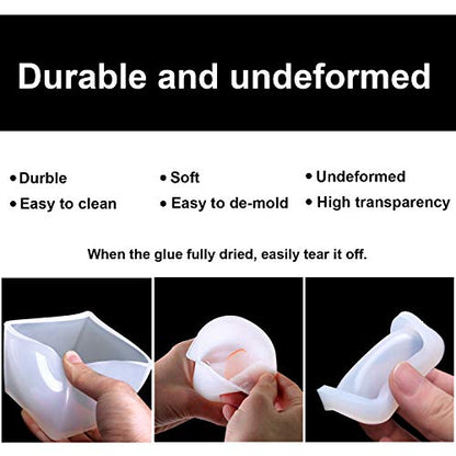 Silicone Resin Molds 5Pcs Resin Casting Molds Including Sphere, Cube, Pyramid, Square, Round with 1 Measuring Cup & 5 Plastic Transfer Pipettes for Resin Epoxy, Candle Wax, Soap, Bowl Mat etc