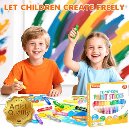Tempera Paint Sticks, 36 Color Washable Solid Paint Sticks for Kids Toddler | Painting Art Supplies for Classroom School Students & Home, Non-Toxic, Quick Drying, Back to School Supplies Bulk
