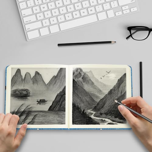 4.8" Pocket Sketch Book,80gsm Hardcover Art Sketchbook for Drawing Journal | Cloth Cover,80gsm Blank Paper,96Sheets,Lay-Flat,Portable Travel Creation Paint Diary Memo Planner,Dry MediaCow Cat - color: Cloth Cover-4.8x4.8in-Cow Cat