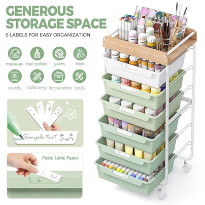 APEXCHASER Rolling Craft Storage Cart with 6 Drawers, Art Cart,Green - color: Green, size: 6-Drawers