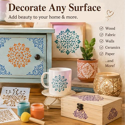 50 Pcs Large Mandala Stencils for Painting, 3.93 X 3.93 Inch Flower Stencils for Crafts Reusable, Wood and Wall Stencils for Painting Large Pattern, DIY Templates Holiday Wall Paper (Mandala) - style: Mandala