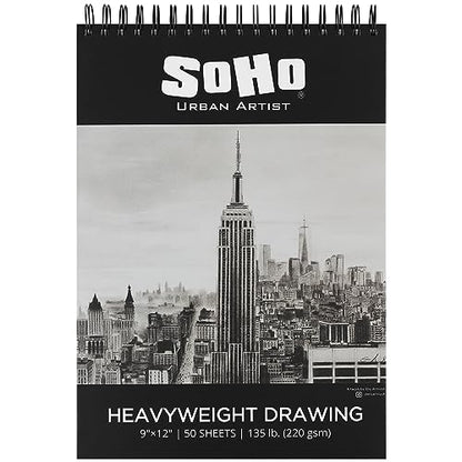SoHo Urban Artist Hardcover Drawing Pad 9x12-135 lb. (220gsm), 50 Sheets, Drawing Paper Pads for Artists, Travel, Illustrations, & More - size: 9"x12"