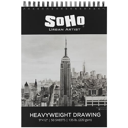 SoHo Urban Artist Hardcover Drawing Pad 9x12-135 lb. (220gsm), 50 Sheets, Drawing Paper Pads for Artists, Travel, Illustrations, & More - size: 9"x12"