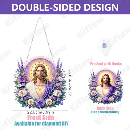 Eiflow Acrylic Diamond Art Hanging Kit for Adults Religious, DIY Diamonds Painting Door Hanging Board Kit, Special Crystal Diamond Art Painting Pendant Ornament (Jesus) - color: Jesus