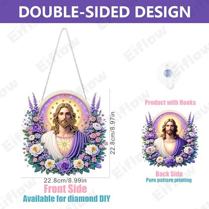Eiflow Acrylic Diamond Art Hanging Kit for Adults Religious, DIY Diamonds Painting Door Hanging Board Kit, Special Crystal Diamond Art Painting Pendant Ornament (Jesus) - color: Jesus