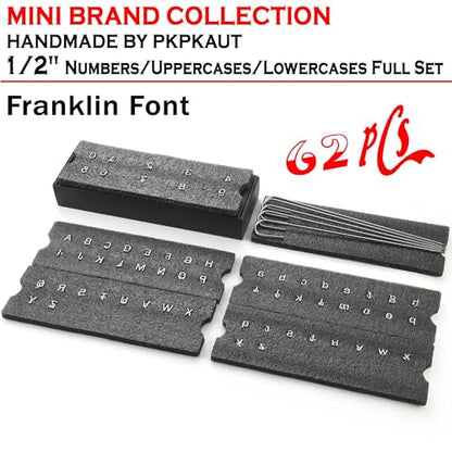 62Pcs 1/2" Custom Branding Iron for Wood, Leather Branding Stamp | Mini Wood Branding Iron on Letters Personalized, Number/Alphabet/Leather Burning Stamps Woodworking Kit for Hats, Steak, Food - size: 62PCS 1/2" Number/Uppercase&Lowercase Letters Set