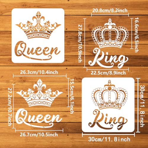 FINGERINSPIRE 2PCS Crown Stencil for Painting 11.8x11.8inch Queen and King Painting Template Retro Crown Pattern Stencil Vintage Theme Craft Stencils for Wall Wood Furniture DIY Home Decor - color: Queen and King Crown