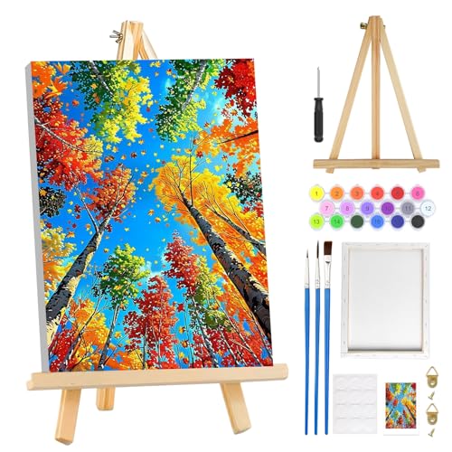 MOGTAA Tree of Life Paint by Numbers Kit for Adults Beginners with Frame, Landscape Adult Paint by Number Kits on Canvas with Easel, Easy DIY Oil Painting Kits for Home Decor, 8x12in - color: Tree of Life