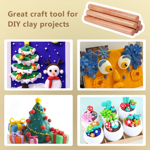 OLYCRAFT 8pcs Wood Rolling Pins 10 inch Clay Rolling Pins 1.1 inch Diameter Classic Wooden Rolling Pins Natural Wood Texture Rollers Wood Clay Roller for Clay Modeling Pottery Tools - size: 10 inch