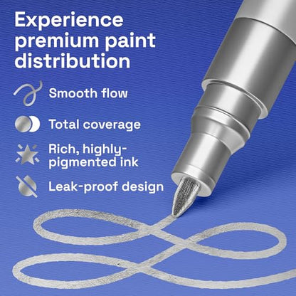ARTISTRO Silver Paint Pens - Extra-Fine Tips - Set of 5 - color: Silver