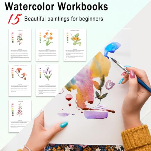 Watercolor Workbooks for Adults Beginners & Teens, 16 Colors 15 Beautiful Paintings, Pre-Outlined Designs, Easy Watercolor Art Book（Without Palette Rose Flowers） - color: Rose Flowers, size: without palette