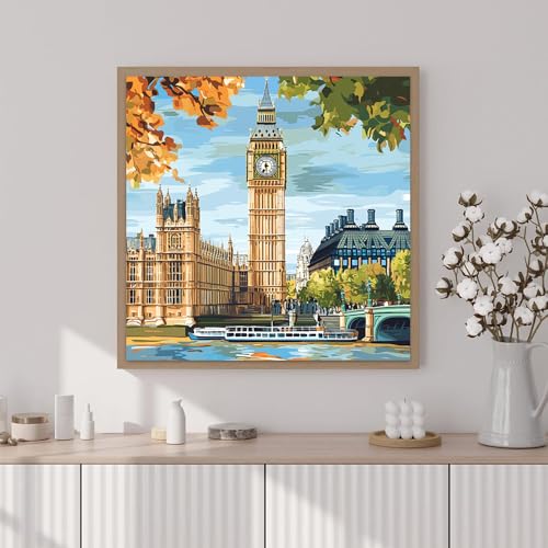 Artunion Framed Paint by Numbers Kit for Adults Beginners & Kids Ages 8-12,Big Ben Paint by Number with Frame,London City Paint by Numbers Kit on Canvas 10 * 10 Inch Without Easel - color: ZXT-241-F