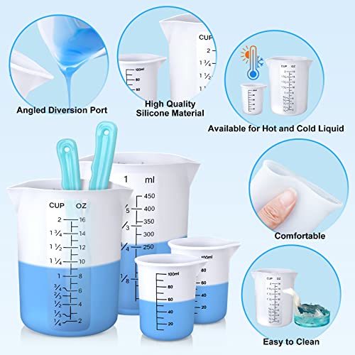 LET'S RESIN Silicone Measuring Cups, 450 ml and 100 ml Mixing Kit | Two-scale reusable silicone cups and stirring sticks are easy to clean for resin molds, pigments and glitter tumblers - size: 450ml