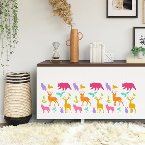 Wild Animals Wall Stencil Bear Owl Deer Fox Rabbit Eagle Snake Butterfly 11.8x11.8 Inch Reusable Stencil for Painting on Wood, Floor, Wall and Fabric, Animal Theme Template for DIY Craft Painting - style: Forest Animal B