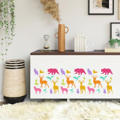 Wild Animals Wall Stencil Bear Owl Deer Fox Rabbit Eagle Snake Butterfly 11.8x11.8 Inch Reusable Stencil for Painting on Wood, Floor, Wall and Fabric, Animal Theme Template for DIY Craft Painting - style: Forest Animal B