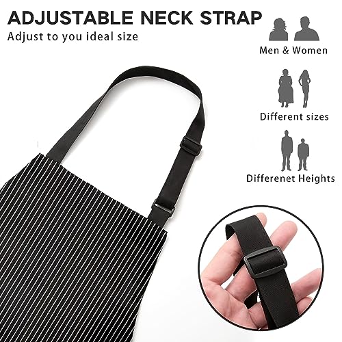 BeLuyi Adjustable Bib Apron with 2 Pockets Chef Cooking Kitchen Restaurant Aprons for Women Men - color: Black Pinstripes