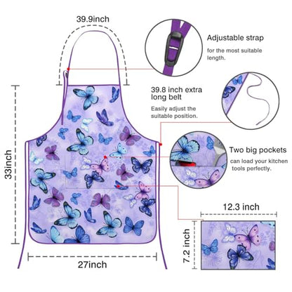 Apron with 2 Pockets,Kitchen Chef Artist Aprons for Cooking Gardening Baking Painting, Waterproof Apron 33" x 27" - color: Butterfly
