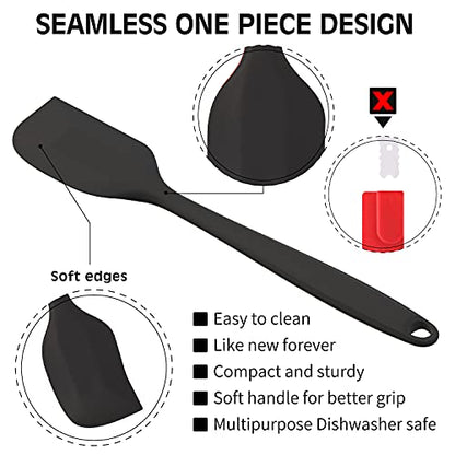 Permanent Warranty Silicone Spatula Set of 6 Seamless One-Piece Non Stick Heat Resistant up 600°F Kitchen Utensils Cooking Baking (Black)