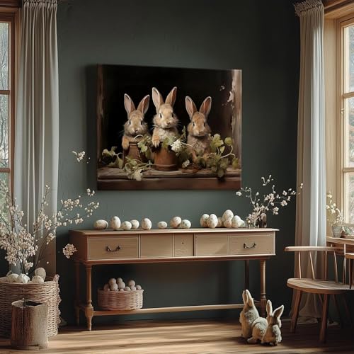 Clendo Vintage Bunny Paint by Numbers for Adults - Rabbit Adults Paint by Numbers Kits, DIY Paint by Number Acrylic Canvas Painting Art Kits for Home Decor 16x20 Inch (Without Frame) - color: MT22319