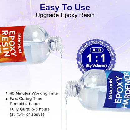 Crystal Clear Epoxy Resin Kit 2 Gallon, Bubble-Free, Anti-Yellowing, Self Leveling Easy Mix 1:1 Coating and Casting Resin for Table Top, Molds, Tumbler Crafts, Painting, Jewelry, DIY Gifts - size: 256 fl oz