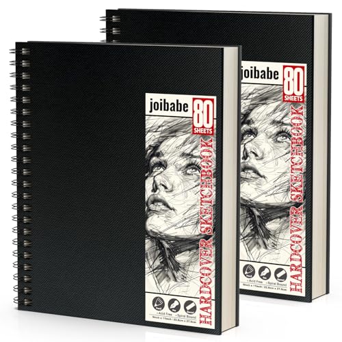 Joibabe Sketch Book 9" x 11"，2 Pack 80-Sheets (68lb/100gsm)，Double-Sided Hardbound Sketchbook, Spiral Bound,Acid Free Painting Art Paper for Kids and Adults - size: 9 x 11 inches (2 Pack)