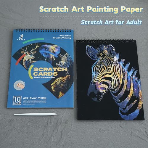 DESINIK Animals Scratch Art Painting Book for Adults-Colorful Animal Scratch Paper|Scratch Painting Paper Craft Kit|Creative Foil Engraving Scratch Art|Stress Relief Gift for Craft Lovers(10PCS) - color: Animals A4 -10PCS